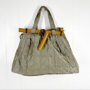 Latico NJ USA Green Purse with Wood Toggle Closure and Accents Leather Stitching